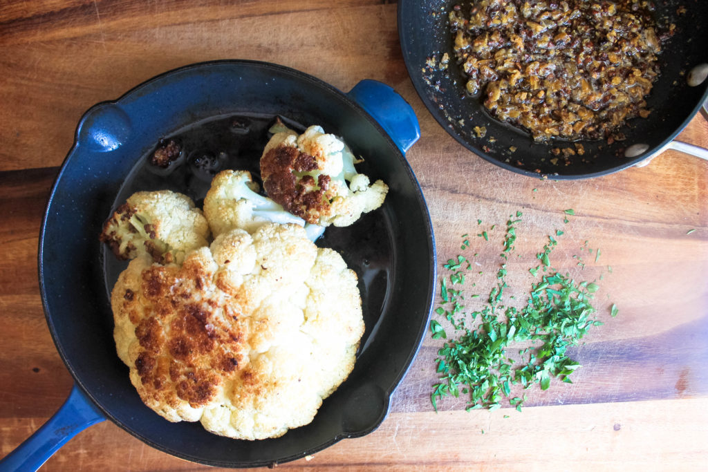 Whole Roasted Cauliflower with Brown Butter Crumbs